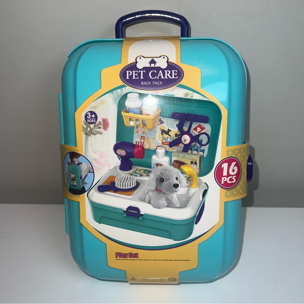 Teuvo Pet Care Backpack Play Set - Teal and White